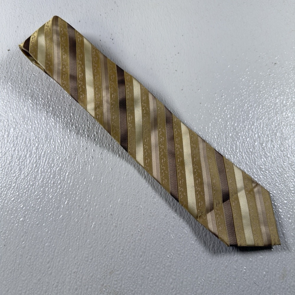 Berlioni Italy Mens Tie & Pocket Square Striped Orange 60" Gold Business Formal